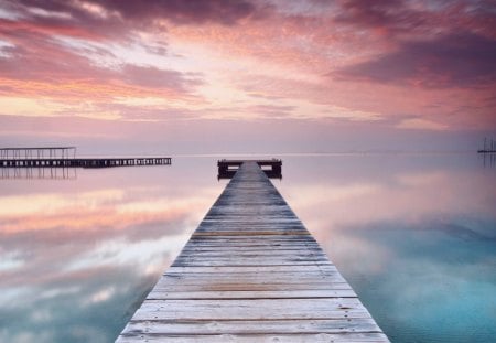 Pink Horizon - clouds, ocean, pink, pier, sunset, port, photograpy, scaffolding, sky