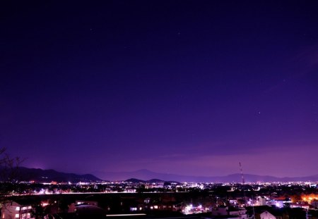 Japan Night - purrple, photograpy, building, stars, japan, night, city