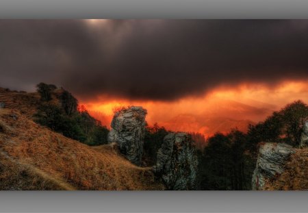 magnificent nature hdr - mountains, rocks, clouds, valley, hdr