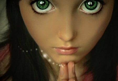 Little Prayer - prayer, fantasy, eyes, green