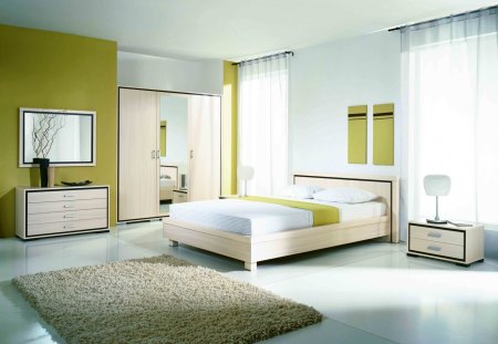 White and Green color combination room. - white, green, carpet, curtain