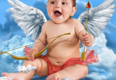 Cutie angel - wings, sky, arrow, blue