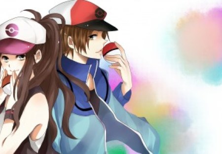 Lets win this together..... - male, anime, female, pokemon, jacket, pony tale, cap