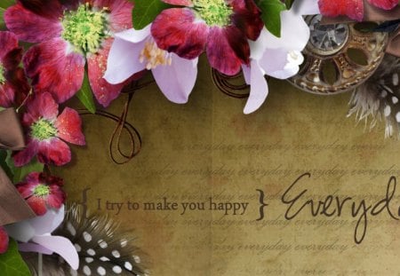 Every Day - love, feathers, blooms, summer, spring, blossoms, buttons, vintage, parchment, flowers, color