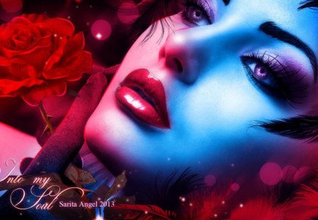 Into my Soul - fantasy, soul, lady, red, flower