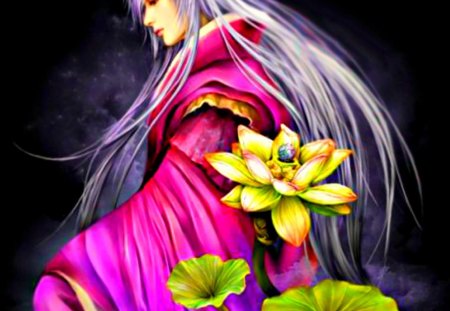 Fantasy - flowers, fantasy, guy, art