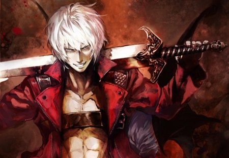 Dante - dmc, dante, game, anime, sword, white hair, male, devil may cry, games, video games, lone, video game