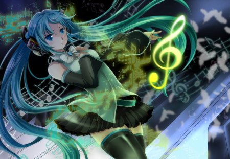 Hatsune Miku - hatsune, blue hair, girl, vocaloid, anime, music, miku, green hair