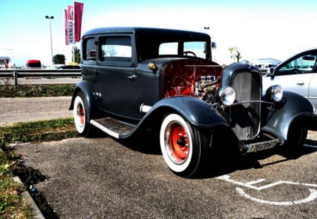 French Hot Rod - black, tuned, car, old