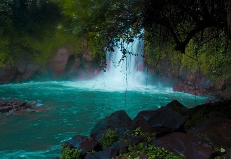 Amazing Waterfall - forest, rain, water, waterfall, green