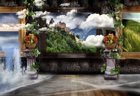 ✼.MESEUM.✼ - meseum, creative pre-made, grass, photomanipulation, leaves, splendid, plants, sky, castle, clouds, trees, beautiful, digital art, fantasy, ivy, nature, love four seasons, pictures