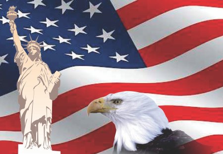 America The Beautiful - statue of liberty, american flag, eagle, america, patriotic