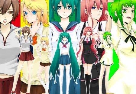 Girl Power!! - anime, vocaloid, meiko, hatsune miku, girls, group, gumi, colorful, lollipop, rin kagamine, megurine luka, friends