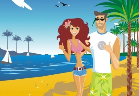 Beach day - summer, beach, cuople, vector