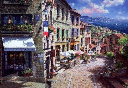 Painting - market, street, beautiful, rest, view, coffee, city, pretty, evening, flowers, love, romance, cafe, art, restaurant, town, paris, nice, lovely, romantic, painting