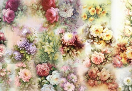 Floral Painting Collage - painting, art, roses, collage, floral, flowers