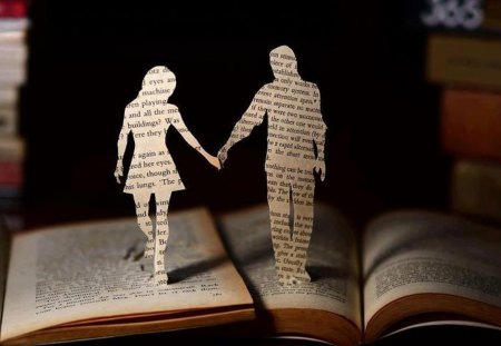 book heroes - love, abstract, collage, couple, fantasy