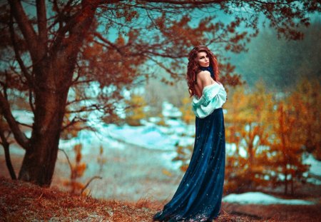 Autumn - woman, autumn, model, dress