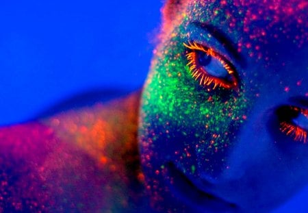 FLUORESCENT MAKE UP - fluorescence, art, girl, make up