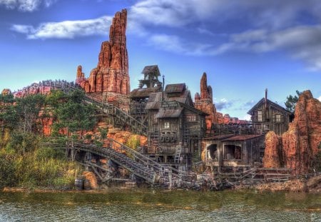 amazing wooden roller coaster hdr - mine, tracks, roller coaster, hdr, rocks