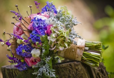 Bouquet - bleu, bouquet, blanc, rose