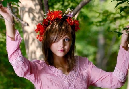 Amelie in Flower Crown - amelie, flower, pink, crown, dress