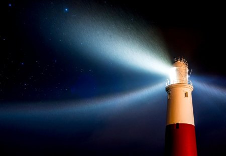 LIGHTHOUSE in RAIN - stars, lighthouse, light, rain, night