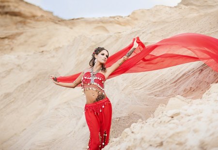 Red - arabian, desert, woman, red, girl