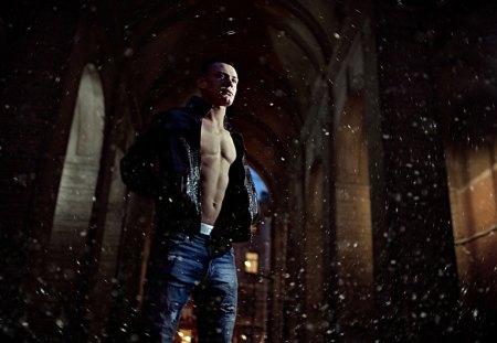 * - jeans, snow, man, model