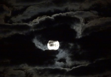 Tucked in Moon - cloud, moon, night, clouds