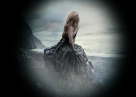 Sea Dreams - waiting, lady, fantasy, dreams, sea