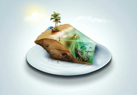 cake - sea, cake, sand, tree, bones