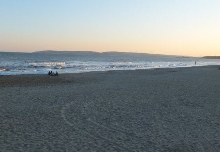 sunset on the beach - water, beach, set, sea, sand, sunset, waves, sun, sky