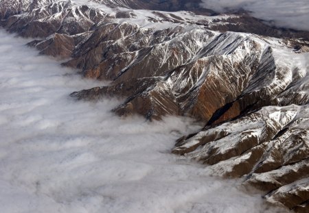 mountain range among the clouds - mountains, range, snow, clouds