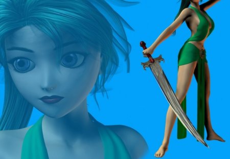 Lady With sword  - 3d, girl, fantasy