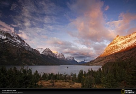 Glaciers Surround Lake - water, snow, nature, glacier, lake, mountains, lakes, sun, sky