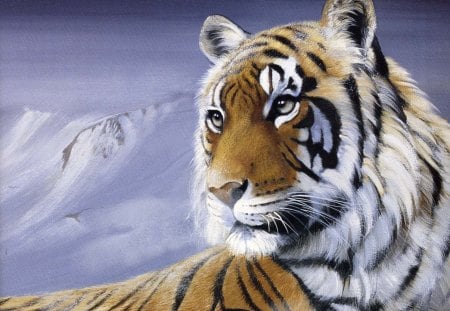 Face of tiger - tigers, painting