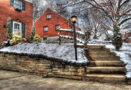 Front steps in the snow - snow, front, steps