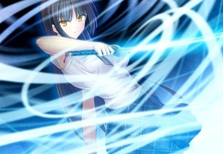 Deadly Blow - anime, magic, female, warrior, mad, light, long hair, katana, furious, fight, weapon, anime girl, hot, girl, sword, glow, angry, fantasy, cute, sexy