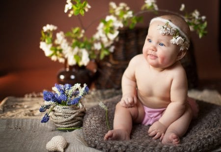 *** Beautiful baby girl and flowers *** - child, people, baby, flowers, girl, kid