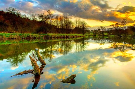 LAKE at DUSK - lake, trees, nature, sunset