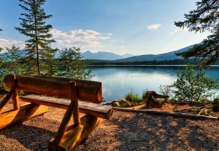 Let's Sit A While - nature, sky, lake, peace