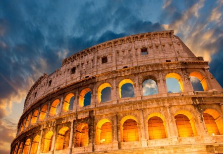 The Coliseum - sky, the coliseum, sunset, clouds