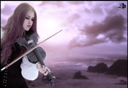 I Said with a Tone - fantasy, lady, violin, tone, pink