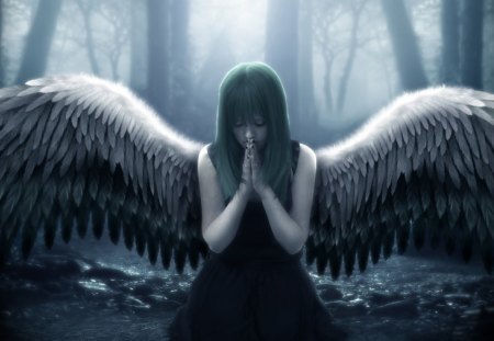 Angel - wings, fantasy, forest, angel