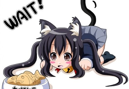 Wait! Fish - anime, neko, anime girl, female, kawaii, girl, nekomimi, simple, white, neko mimi, plain, chibi, cute, adorable, fish