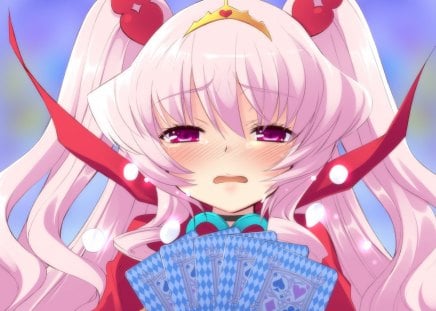 WAA!! ... I got a BAD cards - tears, female, anime girl, red eyes, anime, cute, girl, twintails, sad, long hair, pink hair, crying, hd, kawaii, cry, card, cards