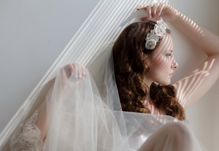 Beautiful bride - white, beauty, model, veil, scarf, bride, girl, woman