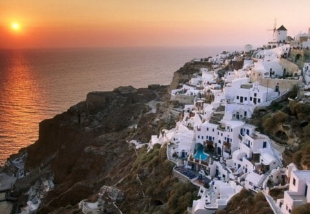 Sunset on the Island of Santorini - santorini, island, sunset, photo