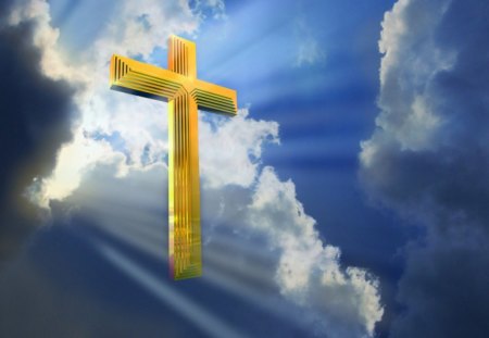 Cross in heavenly sky - skies, rays, christianity, clous, cross